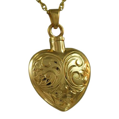 Flower Etched Heart Keepsake Pendant II